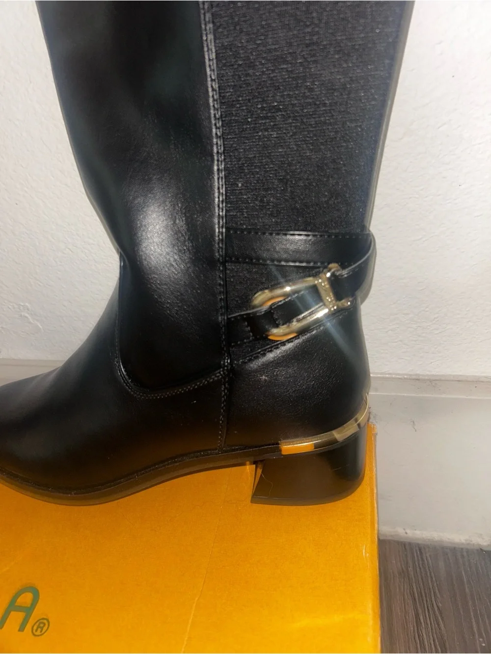 Unisa Black Over-the-Knee Riding Boots with Gold Accent